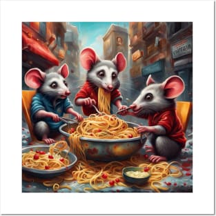 funny opossums eating pasta Posters and Art